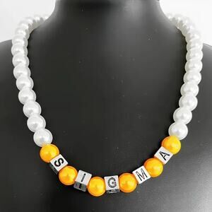 Sigma Gamma Rho Necklace White & Gold Pearls and Silver Blocks